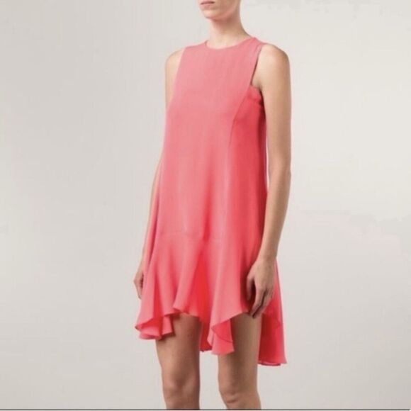 A.L.C. Silk Myron Dress Women’s 10 Sleeveless Asymmetrical Coral Drop Waist - Picture 1 of 12